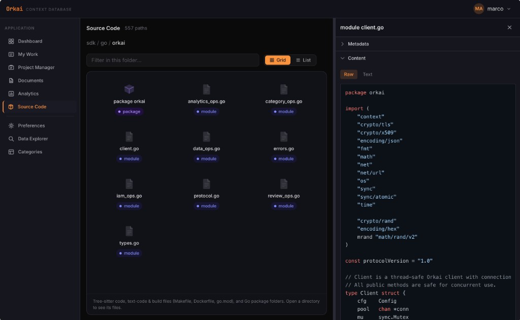 orkai open — dashboard with health, entity mix, and live metrics